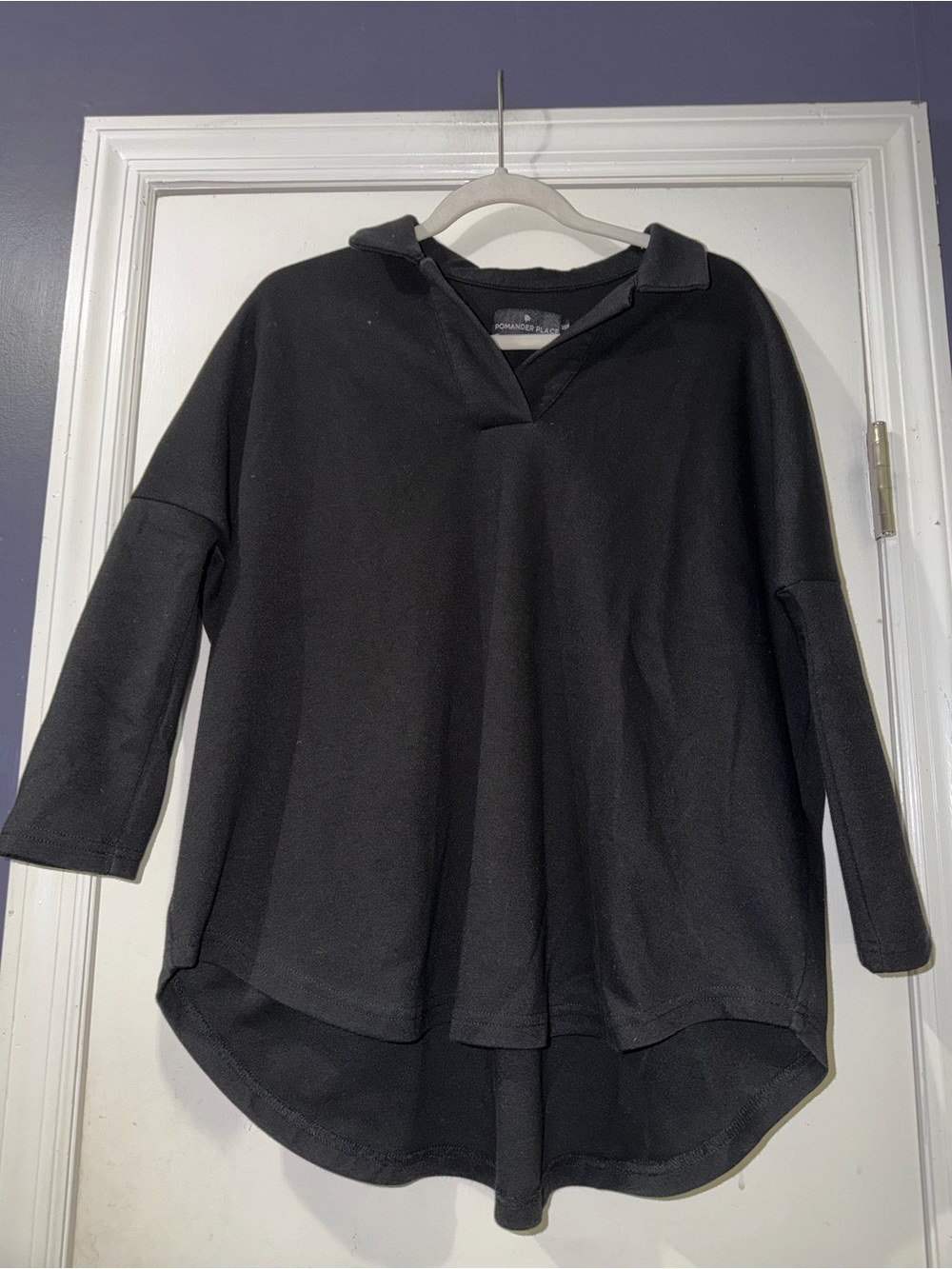 Pomander Place Black V-Neck Collared Long Sleeve Top